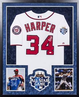 2012 Bryce Harper Autographed Washington Nationals Home Jersey With All-Star Game Patch In 34x42 Framed Display (JSA)